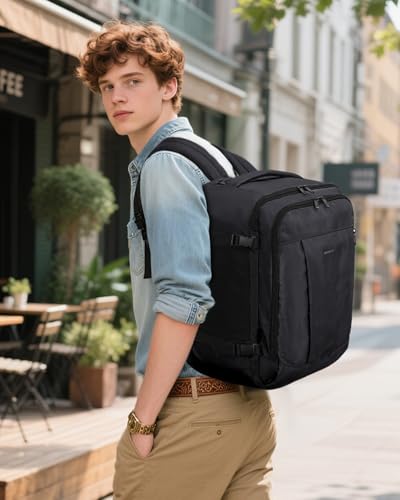 ECOHUB Ryanair Travel Backpack 40 x 30 x 20 cm 13 Pockets Hand Luggage Under the Seat Handle Eco Friendly Airplane Bag in Recycled PET 24 Litres, Patented (Black)