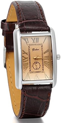 JewelryWe Women's Small Square Case Brown Leather Strap Dress