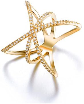 Redbarry Trendy Cross X Shaped Mid Finger Rings with Tiny CZ Paved in 18k Gold Plated, Size 5.5