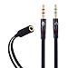 HTTX 3.5mm Female to 2 Male Gold Plated Headphone Mic Audio Y Splitter Flat Cable, (Black, 2-Pack)