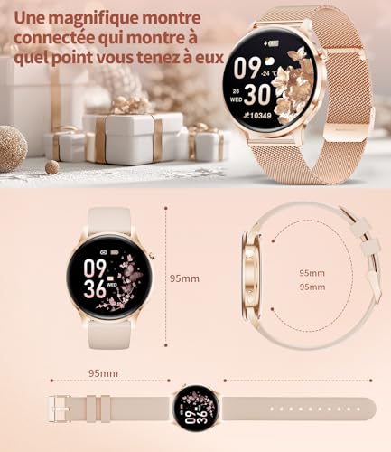 Women's Smart Watch, 1.32 Inch AMOLED Screen, Ultra-Thin Elegant Women's Watch with 2 Bracelets & 2 Cables, 116 Sports Modes, Cycle/Heart Rate/Sleep Tracking for Android iOS, IP68, FV23-D
