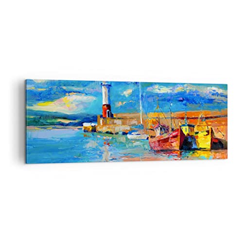 ARTTOR Cuadros sobre lienzo Puerto Pesquero Barco De Pesca Faro Mar 140x50cm Lienzos decorativos Cuadros decoracion Cuadro salon Cuadros modernos Cuadros decorativos Wall art decorativo AB140x50-3693