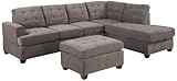 Bobkona Austin 3-Piece Reversible Sectional with Ottoman Sofa Set, Charcoal