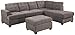 Bobkona Austin 3-Piece Reversible Sectional with Ottoman Sofa Set, Charcoal