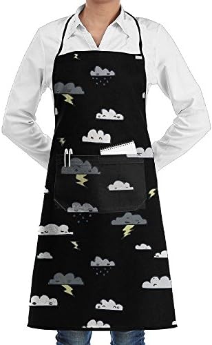 Adult Black Blue Clouds Adjustable Kitchen Bib Apron With Pocket Cooking Restaurant Chef Aprons For BBQ, Painting, Bar Pub