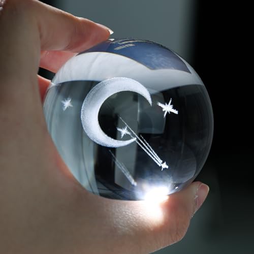 FUTUREPLUSX Crystal Ball with Stand, 3D Laser Crystal Ball Moon Glass Sphere for Birthady Gift Home Weeding Decor Crafts