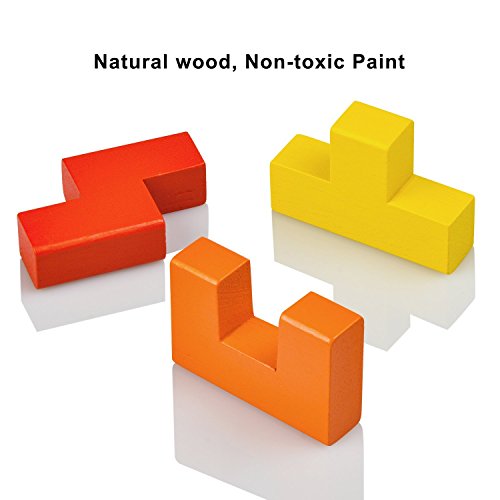 Brain Tetris Block , Early Education 40-PCS Colorful Wooden Tangram Jigsaw Puzzles Intelligence Puzzle for Preschool Children Kids (B) - Thumbnail 5
