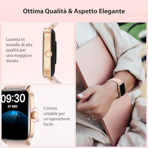 Women's Smartwatch 1.85 Inch Smartwatch with Calls and WhatsApp Notifications, Fitness Tracker with Pedometer Sleep SpO2 Heart Rate Monitor, 110 Sports, IP68 Smart Watch for Android iOS Pink