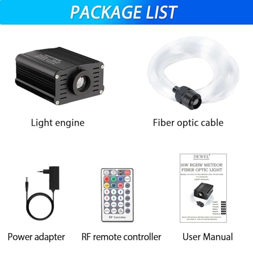 DEWEL Fiber Optic Light, 16W RGBW Starry Sky, 450pcs 0.75mm*2m LED for Home/Car, 28 Key Remote Control/Starry Sky Ceiling Lights Kit for Ceiling Room Decor