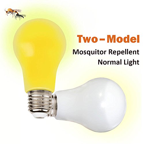 GLOUE LED Light Bulb 60 Watt Equivalent Lightbulb E26 Base A19 Yellow Mosquito Repellent Lamp Liquid Cooled Breakproof Light Bulbs Bug Zapper Dual-Model Non-Dimmable