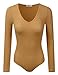 Doublju Stretchy V-Neck Rayon & Ribbed Knit Bodysuit (Made In USA / Plus size available) MUSTARD SMALL
