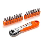 17 Pcs Mini Ratchet Screwdriver with 1/4" Drive, Tacklife ratchet Wrench and Bits, 36-tooth Close Quarter - HRSB1A
