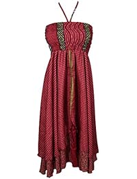 Womens Sundress Recycled Vintage Silk Sari Two Layer Boho Hanging Around Summer Halter Dress