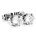 INBLUE Women's 3~8mm 12 PCS Stainless Steel Stud Earrings CZ Silver Tone Set (6 Pairs)