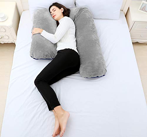 AngQi Pregnancy Body Pillow with Velvet Cover, L Shaped Full Body Pillow for Pregnant Women and Side Sleeping
