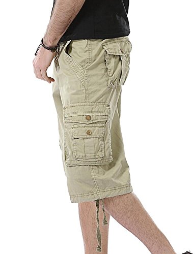 HHGKED Men's Twill Cargo Shorts-Khaki-34