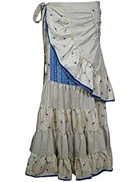 Womens Wrap Skirt Tiered Ruffles Boho Maxi Printed Sari Skirts