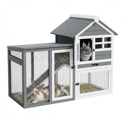 GarveeTech 2-Story Rabbit Hutch Outdoor, 45" Bunny Hutch, Small Chicken Coop Wo…
