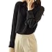 Cekaso Women's Button Up Shirts Solid Collared Sheer Long Sleeve Chiffon Blouse, Black, Tag Size XXXL=US Size L