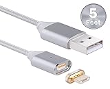 Smart&Cool Gen3 Nylon Braided Super Magnetic Micro USB Charging and Data Transfer Cable for Android Phone and Tablets (5ft-Silver)