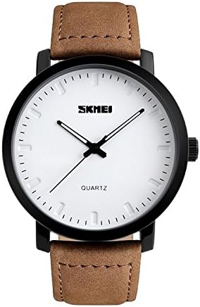 Takyae Simple Men's Casual Classic Unique Quartz Watches Analog Waterproof Dress Wrist Business Fashion Leather Band Wristwatch - White