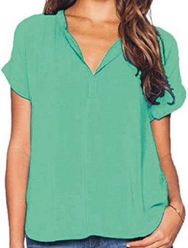 MLG Women Short Sleeves Solid Over Sized Simple V-Neck Tunic Top Shirts Green 5XL