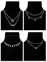 BBTO 9 Pieces Women Girls Layered Choker Necklace Sliver Layered Pendant Choker Jewelry Set