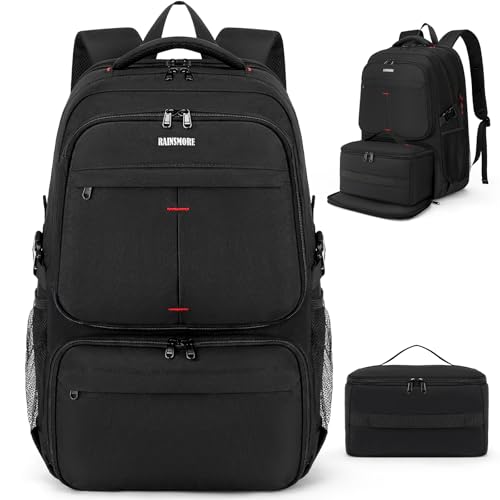 RAINSMORE Mochilas para Hombre con Lonchera Mochila para Laptop 17 Pulgadas Gran Impermeable Mochila con USB Puerto y Puerto Audífonos