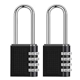 ONUEMP Combination Lock, 2 Pack Long Shackle Padlock, 4 Digit Combination Padlock 2.5 Inch Hardened Steel Shackle for School, Gym Locker, Case, Cabinet - 10000 Combinations Luggage Locks(Black)