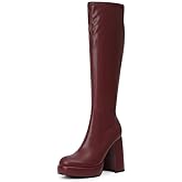 Modatope Platform Knee High Boots for Women Chunky Heel Rounded Toe Womens Knee High Boots Side Zipper Tall Boots