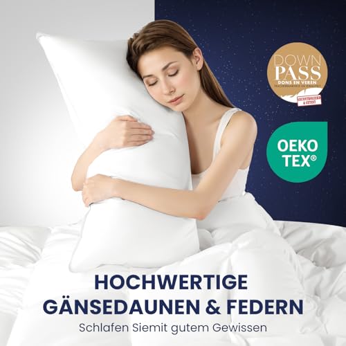 DEITAS Down Pillow - 3-Chamber Design for Optimal Neck Support, Soft & Breathable 100% Cotton Cover, Bed Pillow Perfect for Allergy Sufferers and Children (White, 80 x 80 cm (Pack of 1)