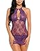 Avidlove Women Babydoll Lingerie Lace Chemise Halter Nightwear Teddy Dress Purple L