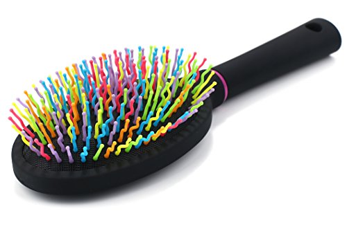 OneDor Rainbow S-Curve Ball tipped Bristles Air Volume Hair Brush with Flexible Cushion Base for Hair | Detangling Comb (Black)