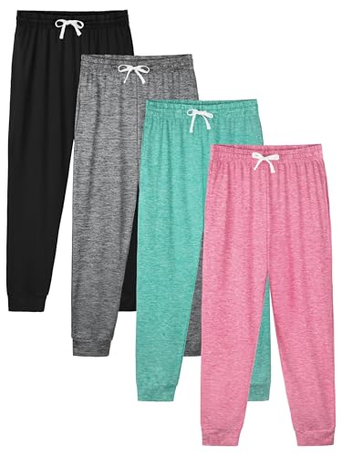 Cvaoo 4 Pack Girls Sweatpants Jogger Lightweight Dry-Fit Active Athletic Kids Joggers with Pockets & Drawstring