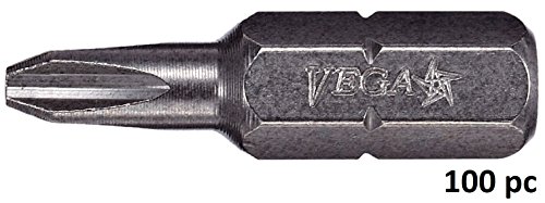 VEGA Phillips Reduced Insert Bits. Professional Grade ¼ Inch Hex Shank Phillips Reduced #2 Drywall Bits. 125P2R-100 (Pack of 100)