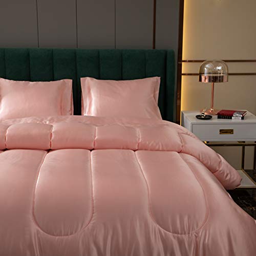 Pink Stain Comforter Set Luxury Silk Like Satin Comforter Light Pink
