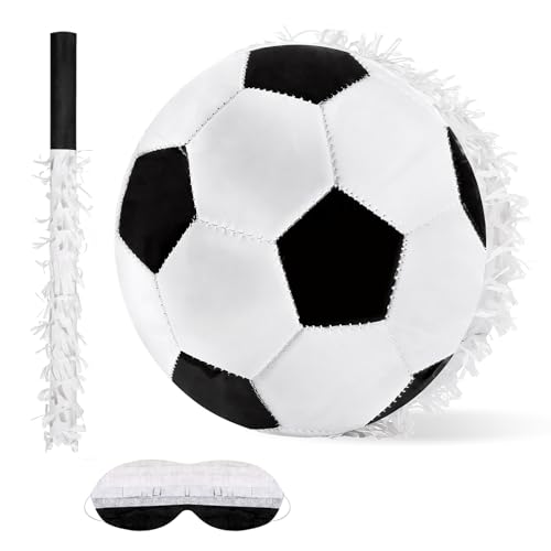 LIHAO 3PCS Soccer Pinata for Birthday Party Sports with Stick Blindfold, Soccer Ball Piñata for Kids School Sports Bridal Shower Party Decorations Supplies