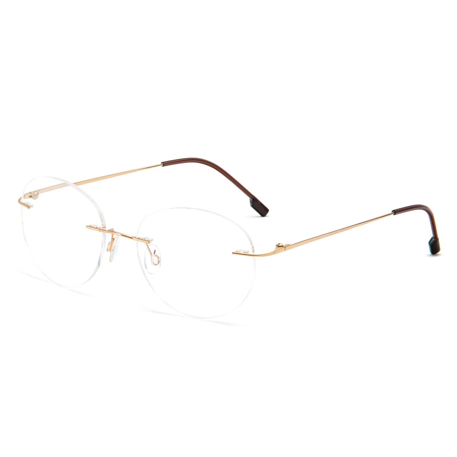 KoKoBin Round Rimless Reading Glasses Super Light Titanium Alloy Reading Aid for Men and Women, gold
