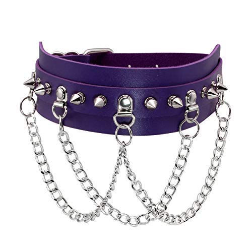Manfnee Chain PU Leather Collar Choker Punk Goth Studded Rivet Choker Necklace for Men Women