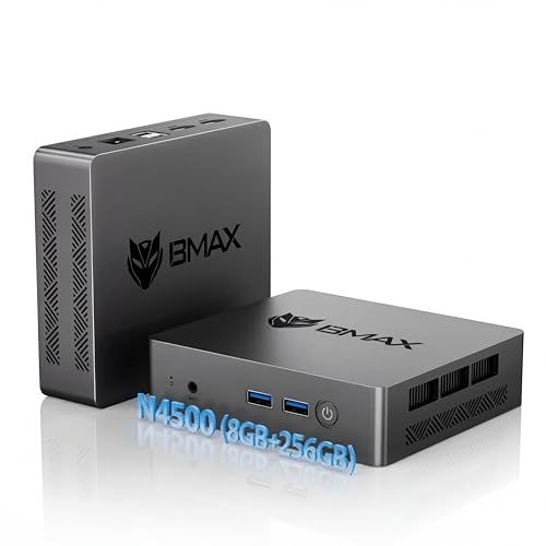 BMAX B3Pro Mini PC, Intel Celeron N4500 (up to 2.8GHz), 8GB DDR4 RAM + 256GB M.2 SATA/NVMe SSD, Win-11Pro, Micro Desktop Computer, WiFi 5, BT5.0, Dual Display 4K Tower PC for School/Office