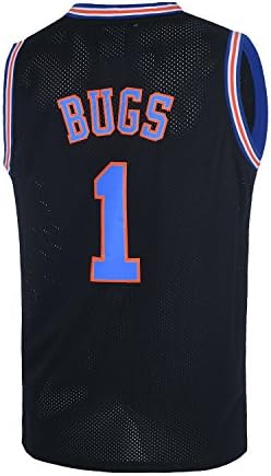 EMERPUS Men's #1 Bugs Space Movie Jersey Basketball Jersey S-XXL Black