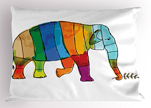 Lunarable Safari Pillow Sham, Cute Colorful Striped Elephant African Life Symbol Large Mammal Family Illustration, Decorative Standard Size Printed Pillowcase, 26 X 20 Inches, Multicolor