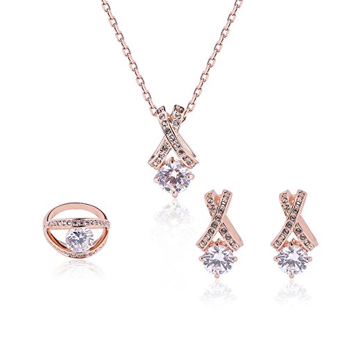 Women rose gold plated dangle earrings and necklace wit…