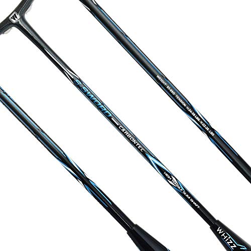 WHIZZ Graphite Badminton Racket Set, Upgraded Version with Grommet Strip (Sword Black+White)