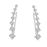 .925 Sterling Silver Cz Ear Crawlers Earrings with Fish Hook