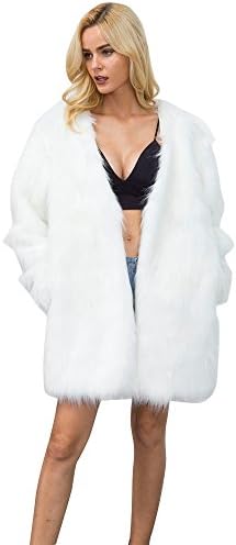 Women Faux Fur Ostrich Feather Soft Fur Coat Jacket Fluffy Winter Xmax