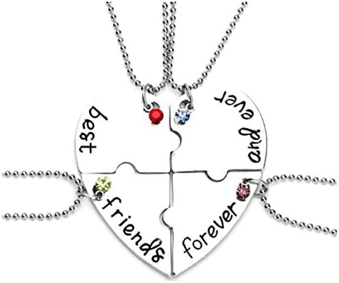Andyle Best Friends Forever Set of 4 Necklaces with Shiny Crystal on Puzzle Heart Pendants