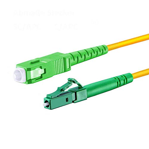 CONBIC LWL fiber optic cable – 20m OS2 yellow, LC/APC to SC/APC connector, Simplex 9/125 patch cable – fiber optic cable 20 meters G.657.A2