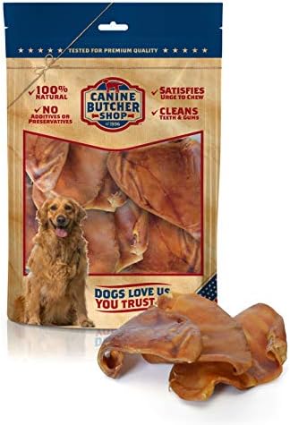 Canine Butcher Shop Pig Ear Dog Chews, Made in USA, Single Ingredient, All-Natural Pork (6-Pack)