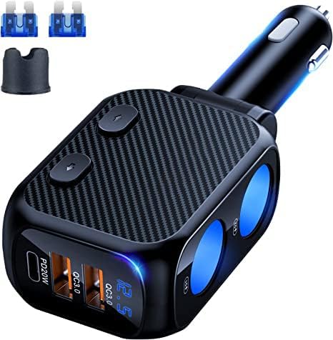 cigarette lighter laptop charger Car Charger, 180W Cigarette Lighter, Splitter with 20W PD, 2-Socket  Cigarette Lighter Adapter, Fast USB C Car Charger with Type-C 20W PD & QC  3.0 for Dash Cam, GPS, Laptop, Phone price